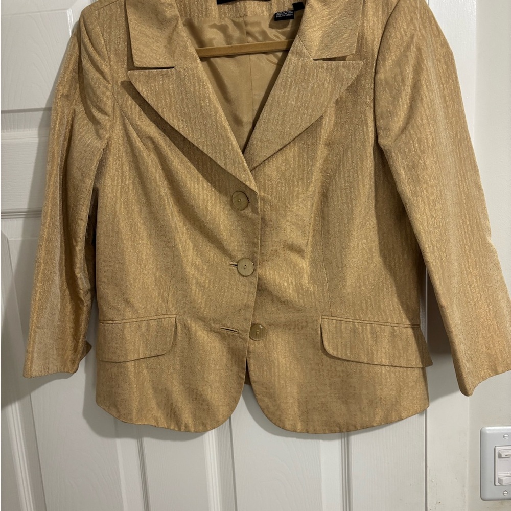 Dana Bachman Womens Silk Gold Tan Button-Front Blazer Jacket Size 10 EUC